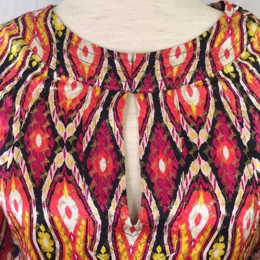 TORY BURCH Lisa Ikat Silk Voile Tunic Blouse sz 2 - Picture 2 of 12